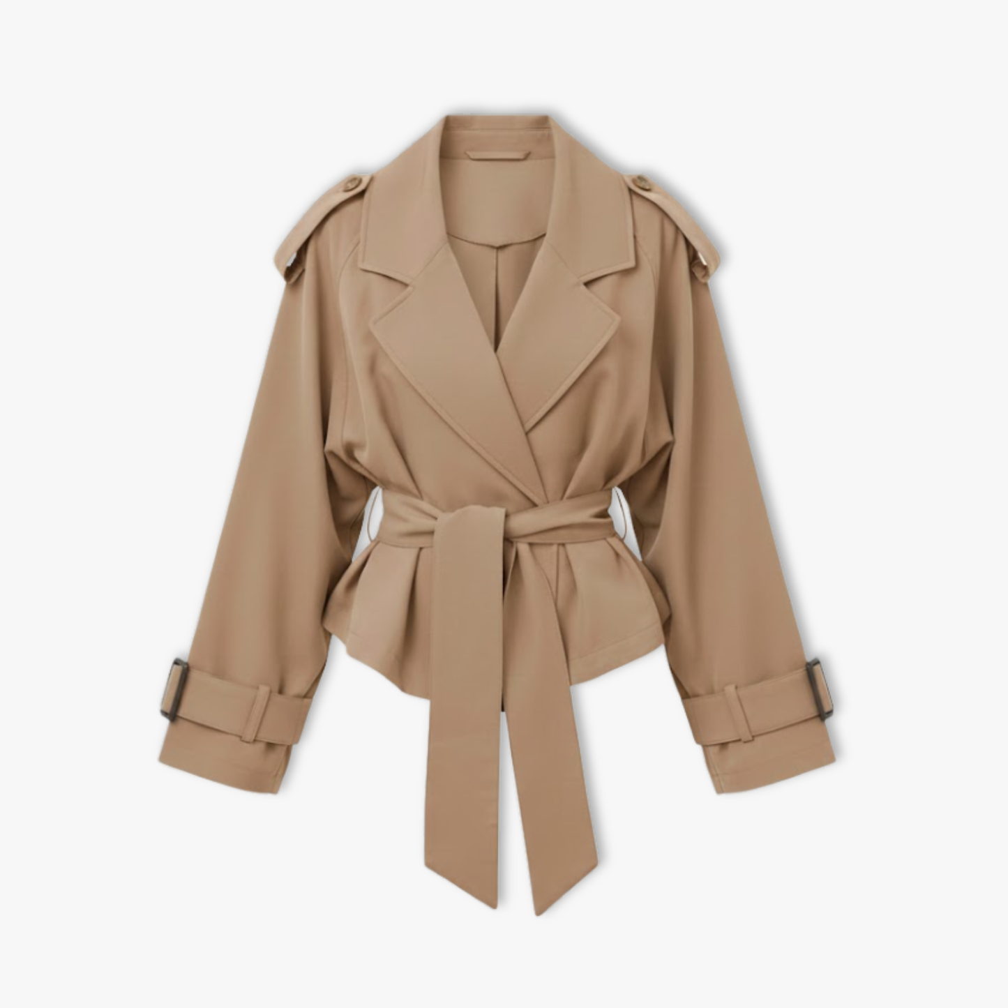 Trench Court Revers Laçage à la Taille pour Femme
