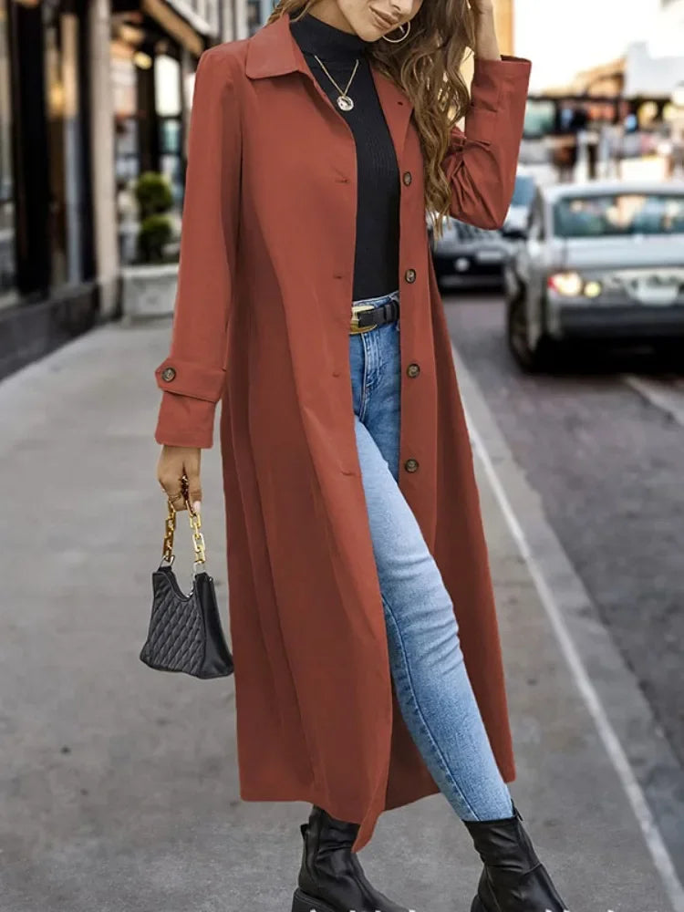 Trench-Coat Long Boutonné pour Femme