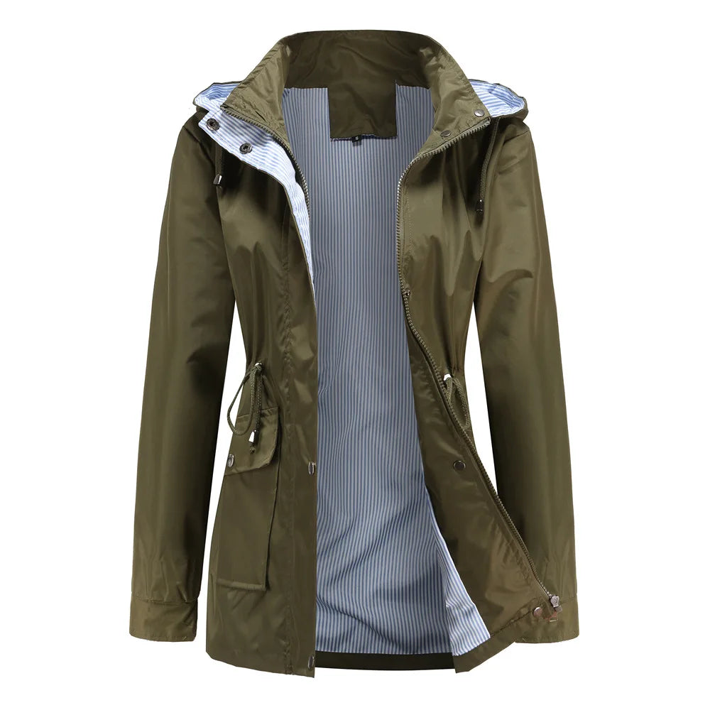 Trench-Coat à Capuche Doublure Rayée pour Femme