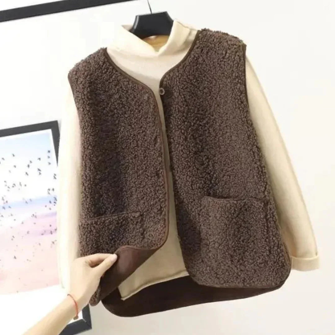 Gilet Sans Manches Boutonné Coupe Ajustée pour Femme