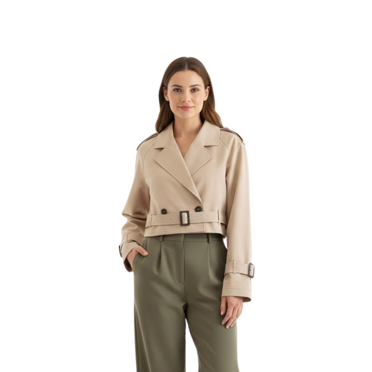 Trench Court Double Boutonnage Ceinture Ajustable pour Femme