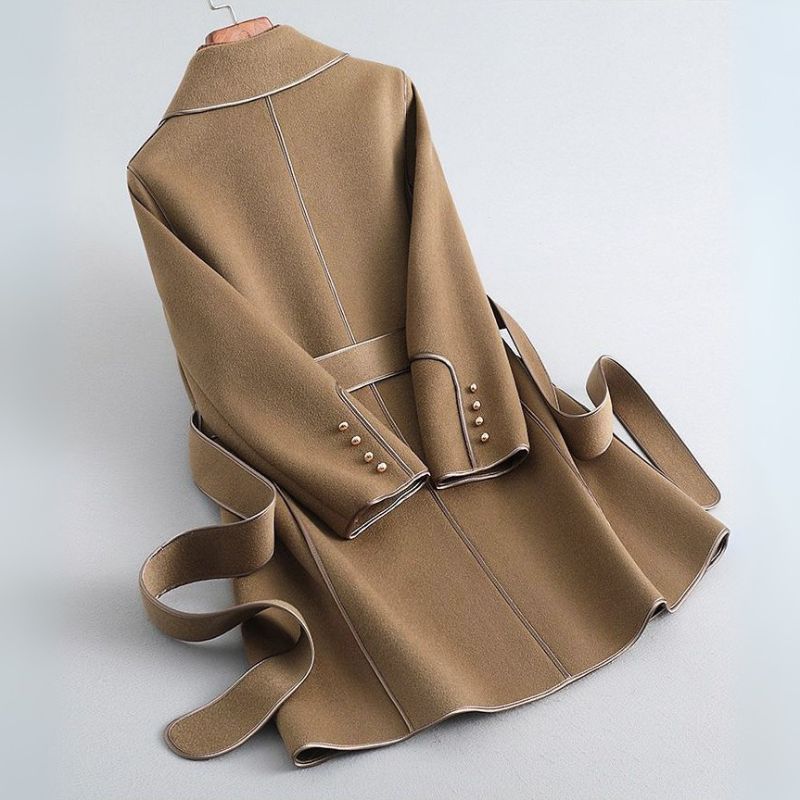 Trench-Coat en Laine Vierge Ceinture Nouée pour Femme