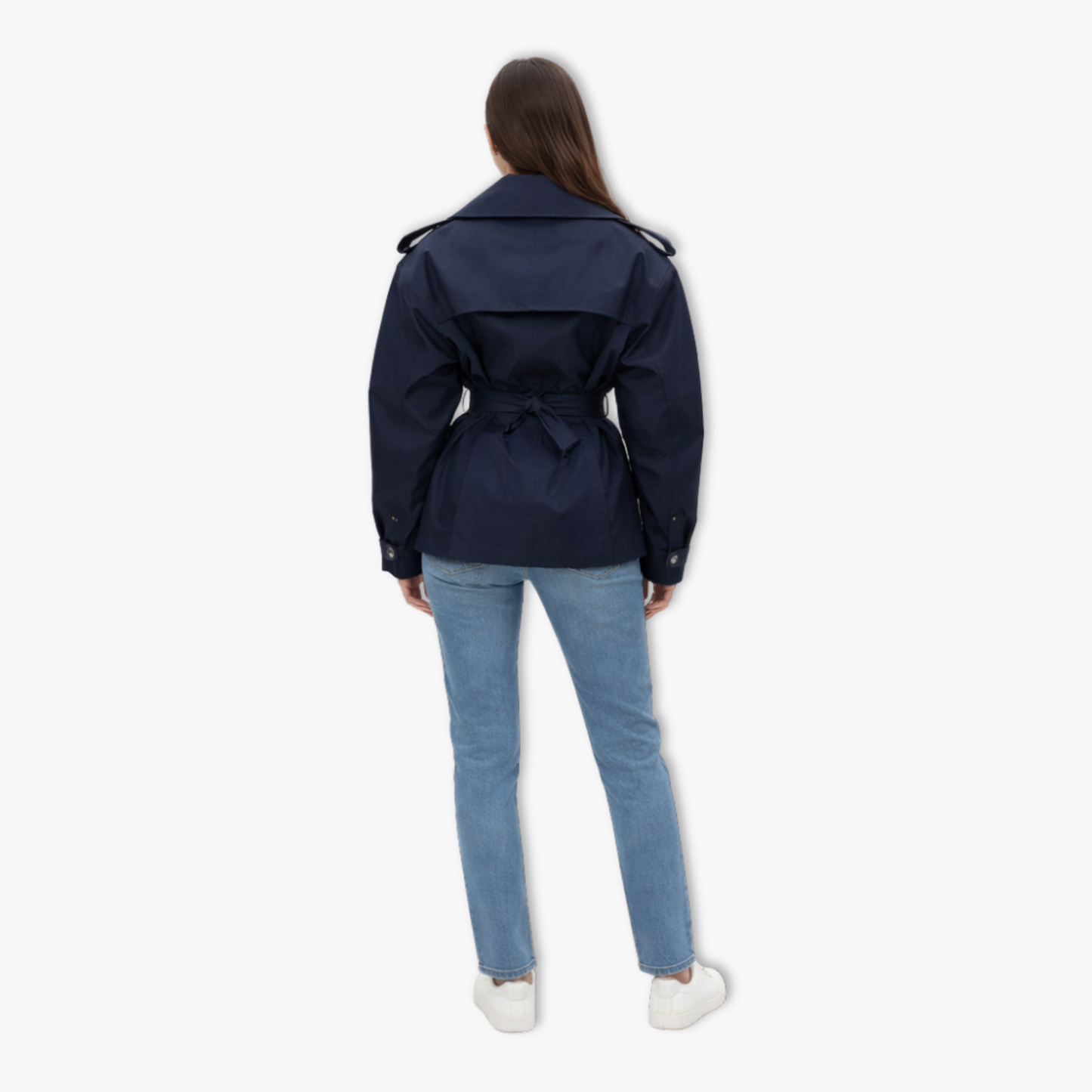 Trench Court Revers Laçage à la Taille pour Femme