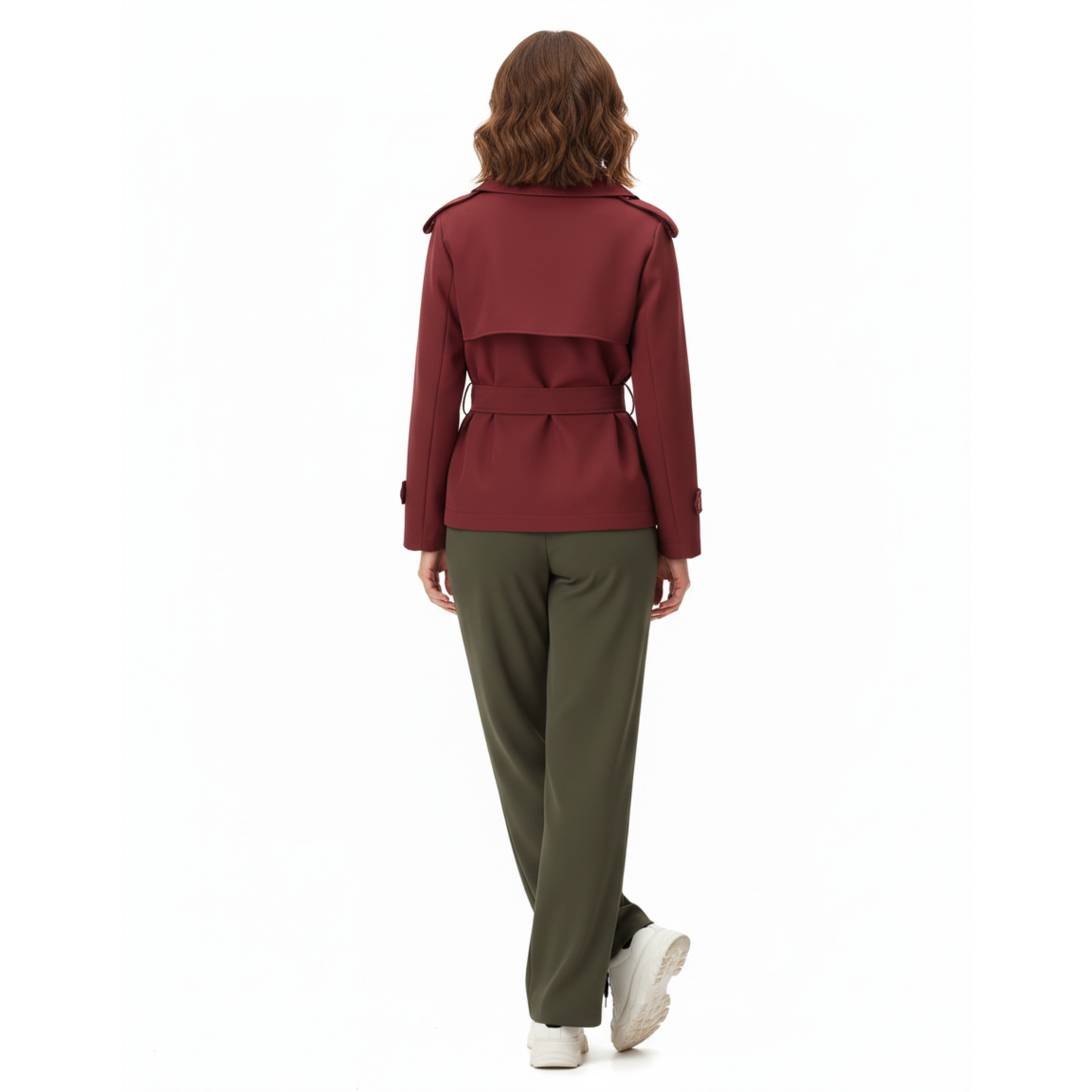Trench-Coat Court Col Revers Ceinture Nouée pour Femme