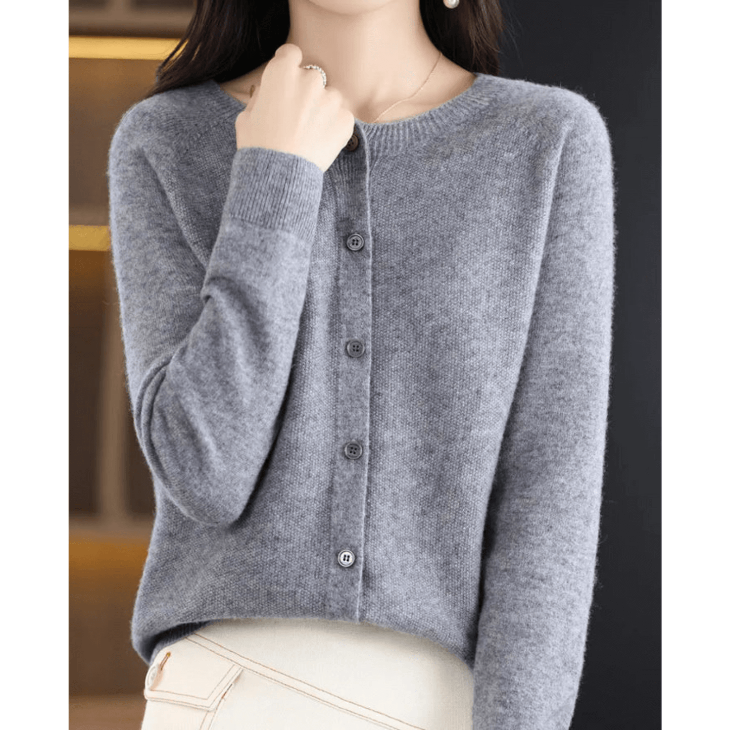 Cardigan Col en V Boutonné pour Femme