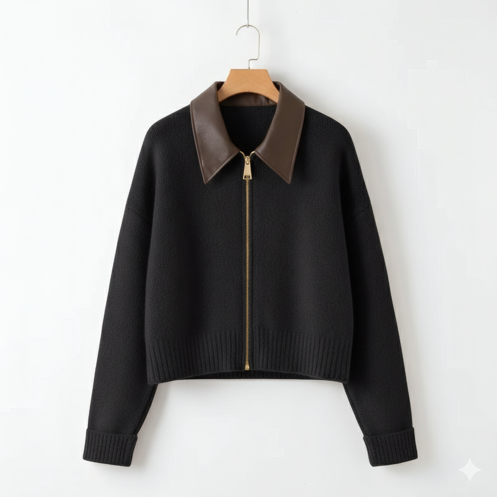 Pull Zippé Col Similicuir pour Femme