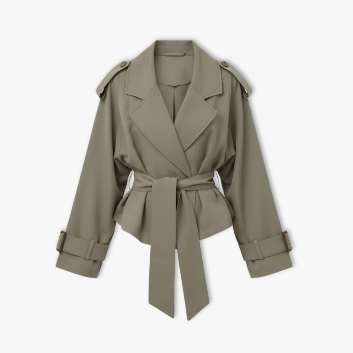 Trench Court Revers Laçage à la Taille pour Femme