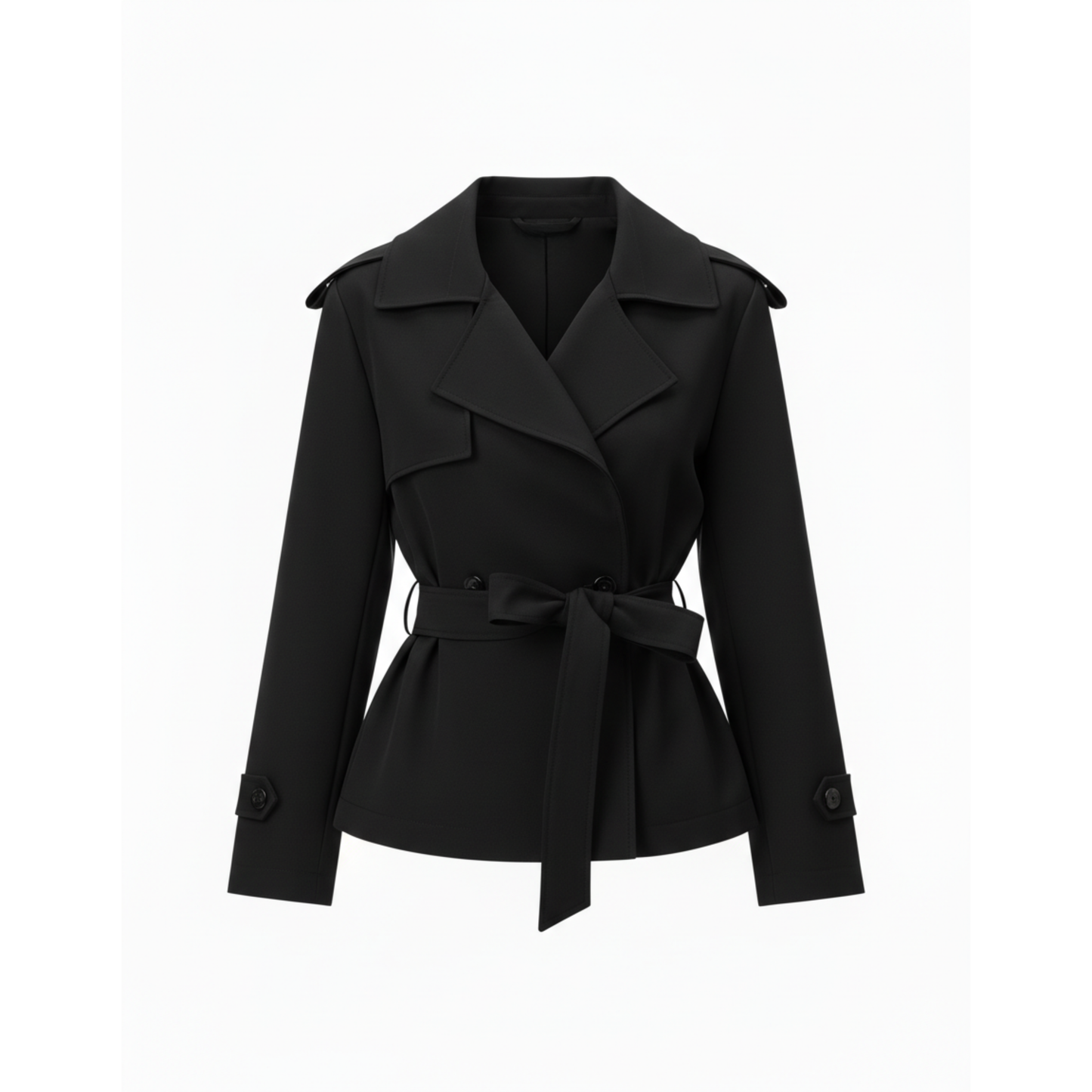 Trench-Coat Court Col Revers Ceinture Nouée pour Femme