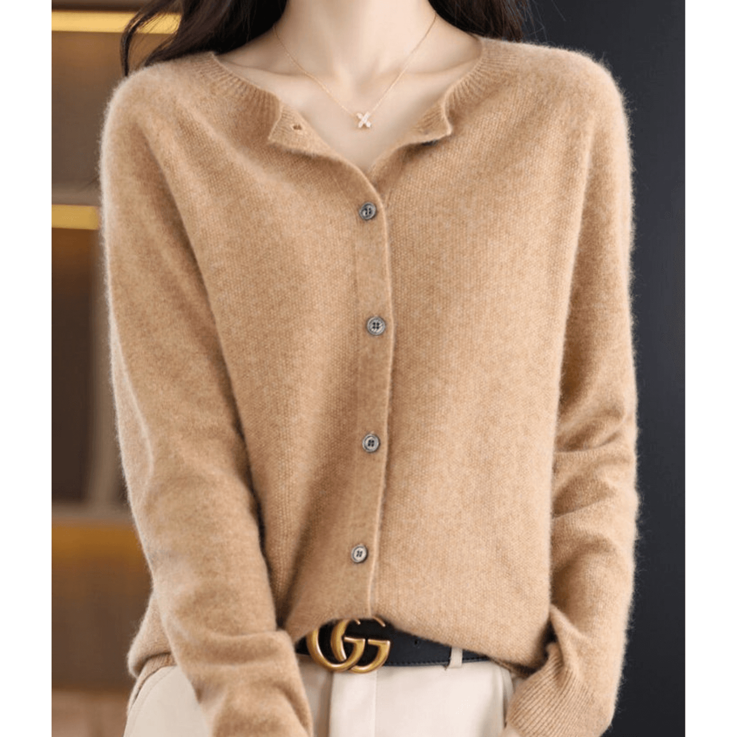 Cardigan Col en V Boutonné pour Femme