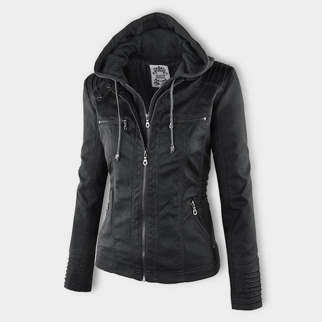 Veste en Similicuir à Capuche Texturée pour Femme