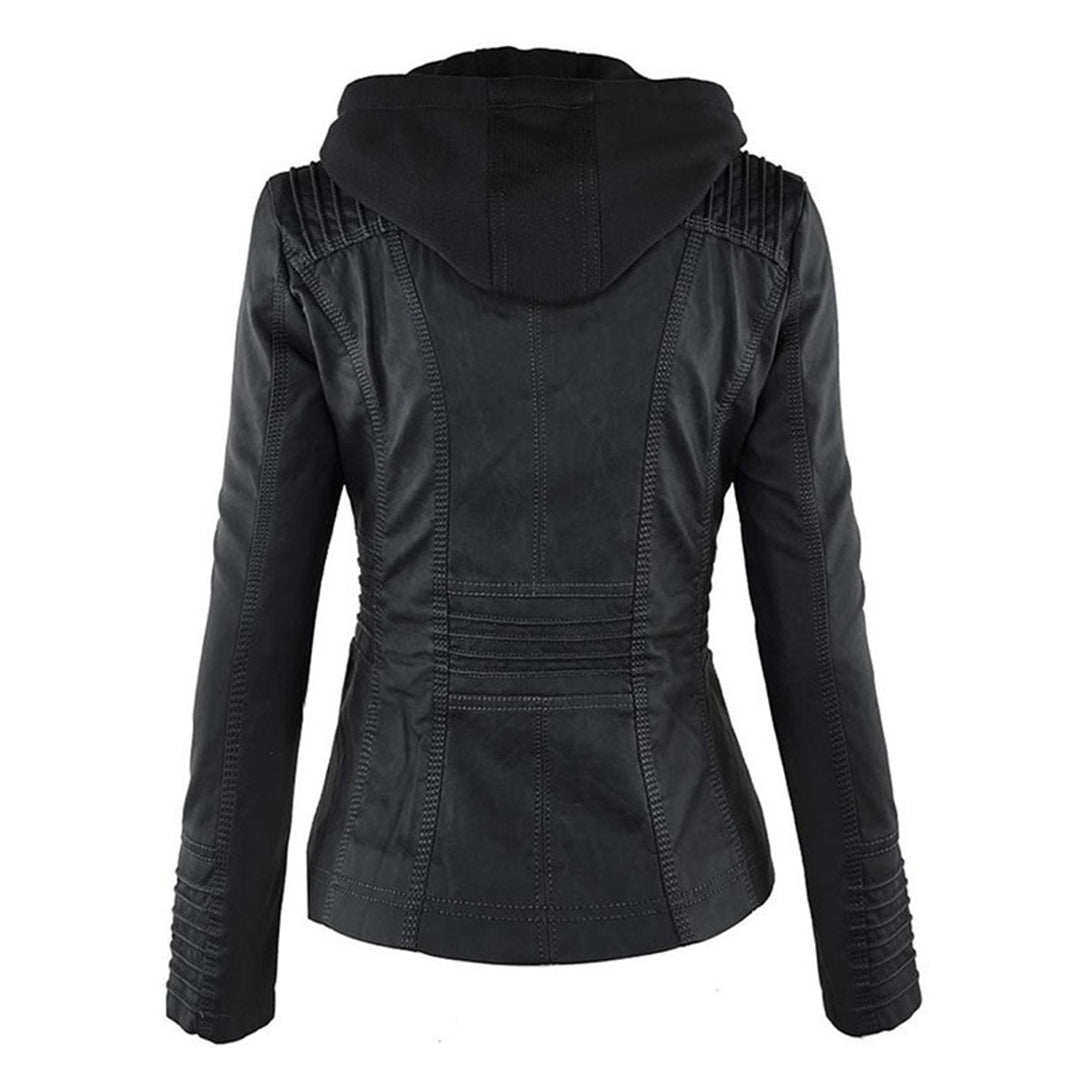 Veste en Similicuir à Capuche Texturée pour Femme