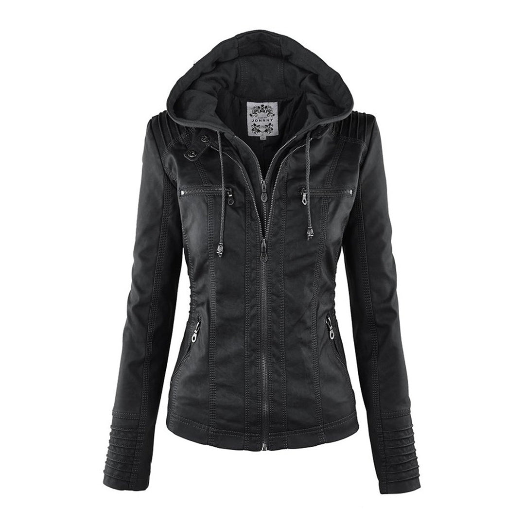 Veste en Similicuir à Capuche Texturée pour Femme