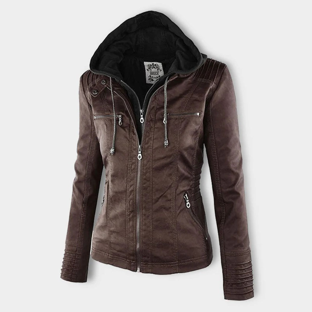 Veste en Similicuir à Capuche Texturée pour Femme