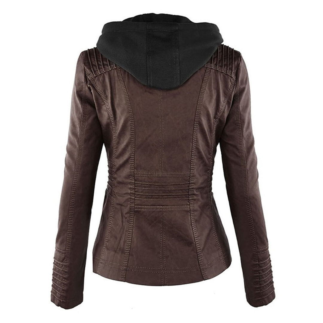 Veste en Similicuir à Capuche Texturée pour Femme