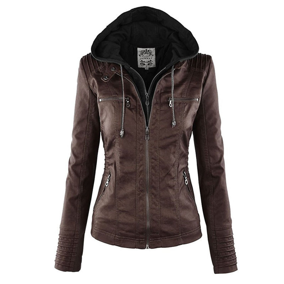Veste en Similicuir à Capuche Texturée pour Femme