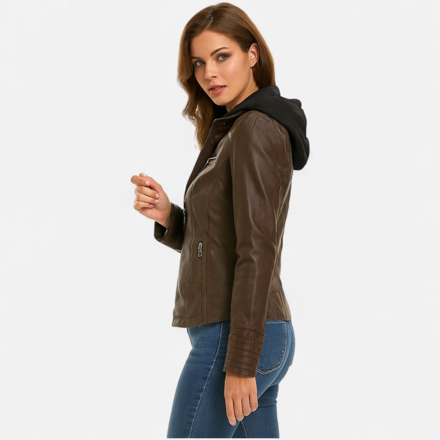 Veste en Cuir Pleine Fleur Coupe Ajustée pour Femme