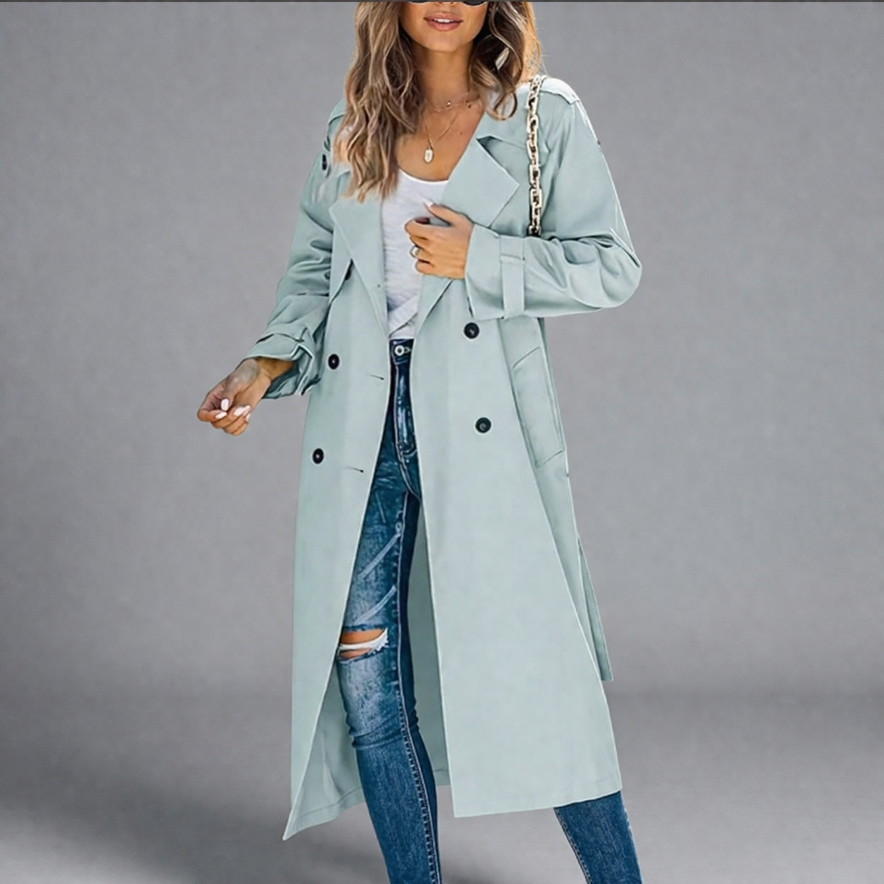 Trench-Coat Boutonnage Classique Coupe Cintrée pour Femme