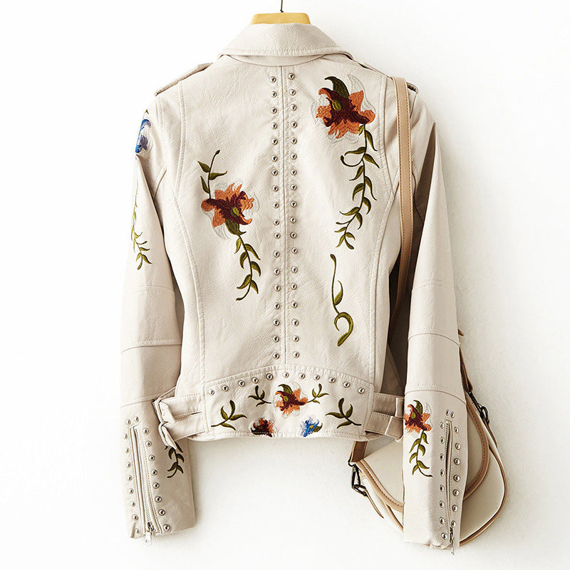 Veste en Similicuir Brodée Clous Métalliques pour Femme