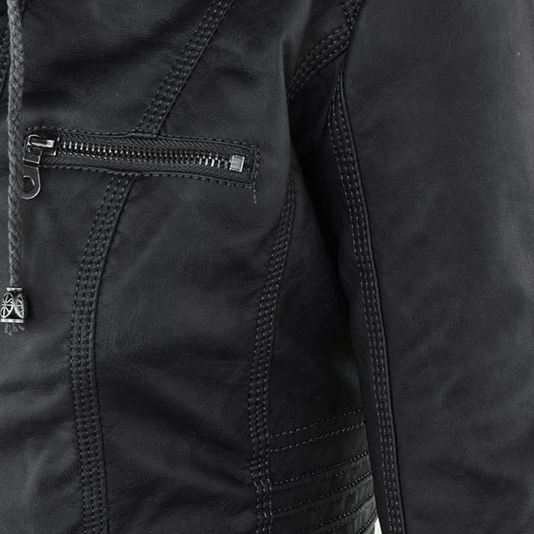 Veste en Similicuir à Capuche Texturée pour Femme
