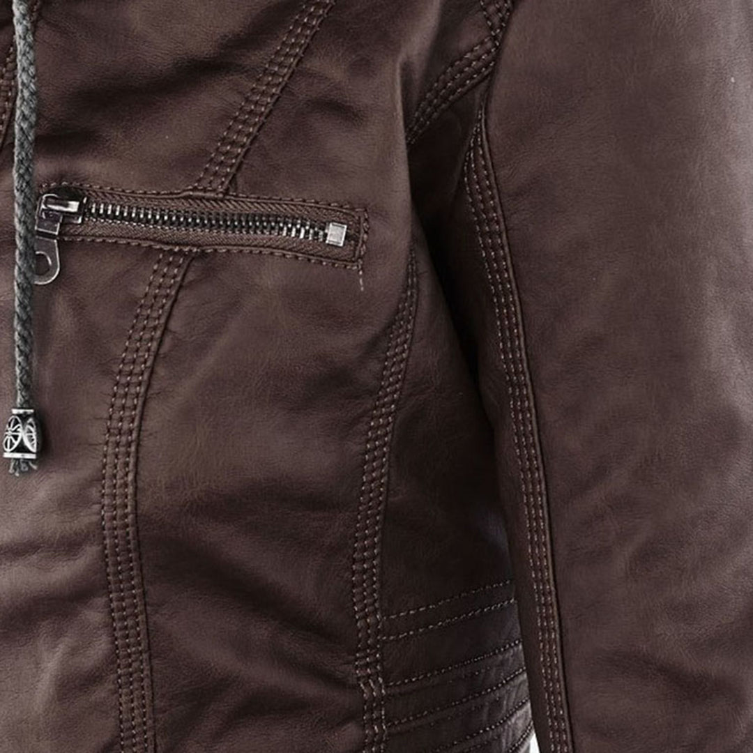 Veste en Similicuir à Capuche Texturée pour Femme