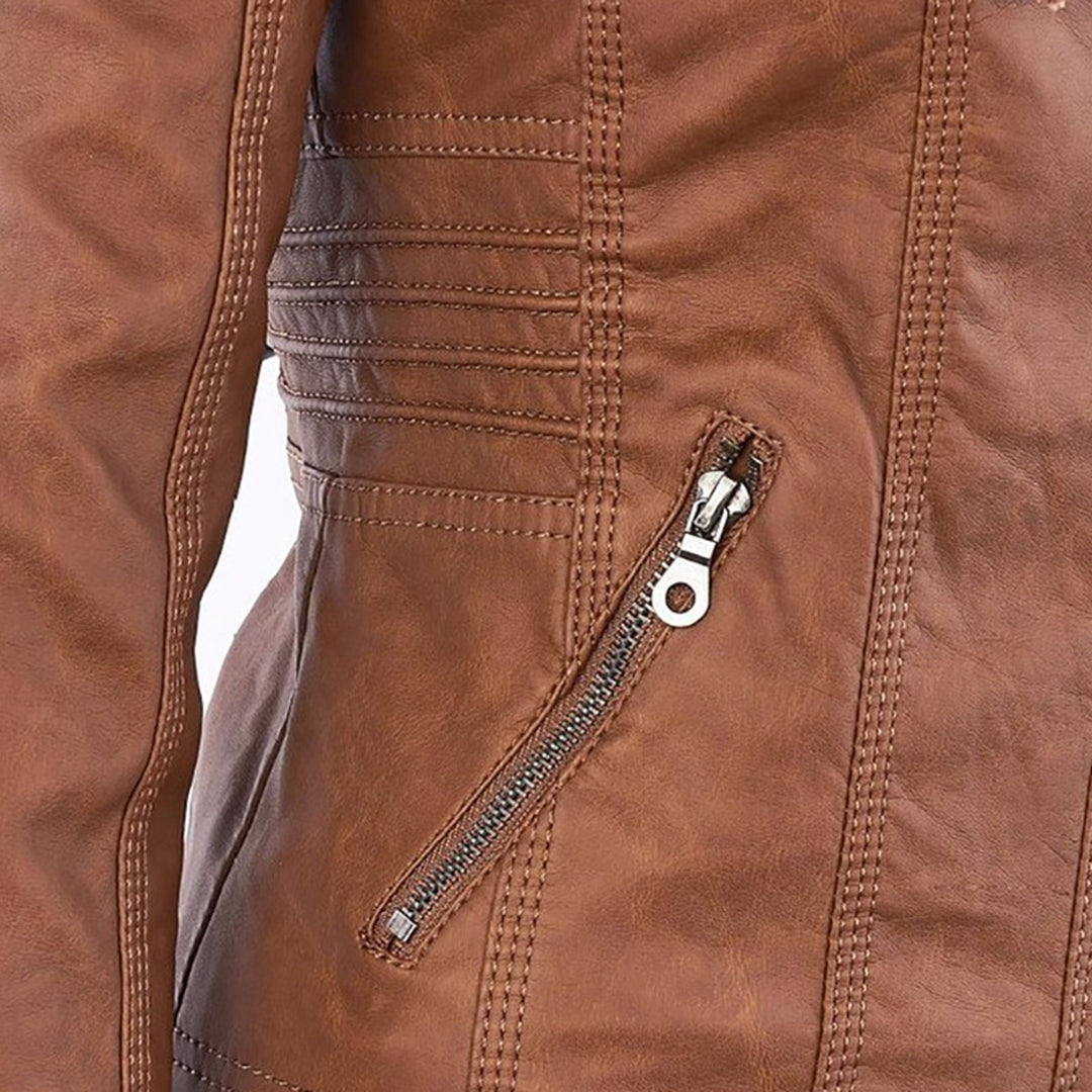 Veste en Similicuir à Capuche Texturée pour Femme