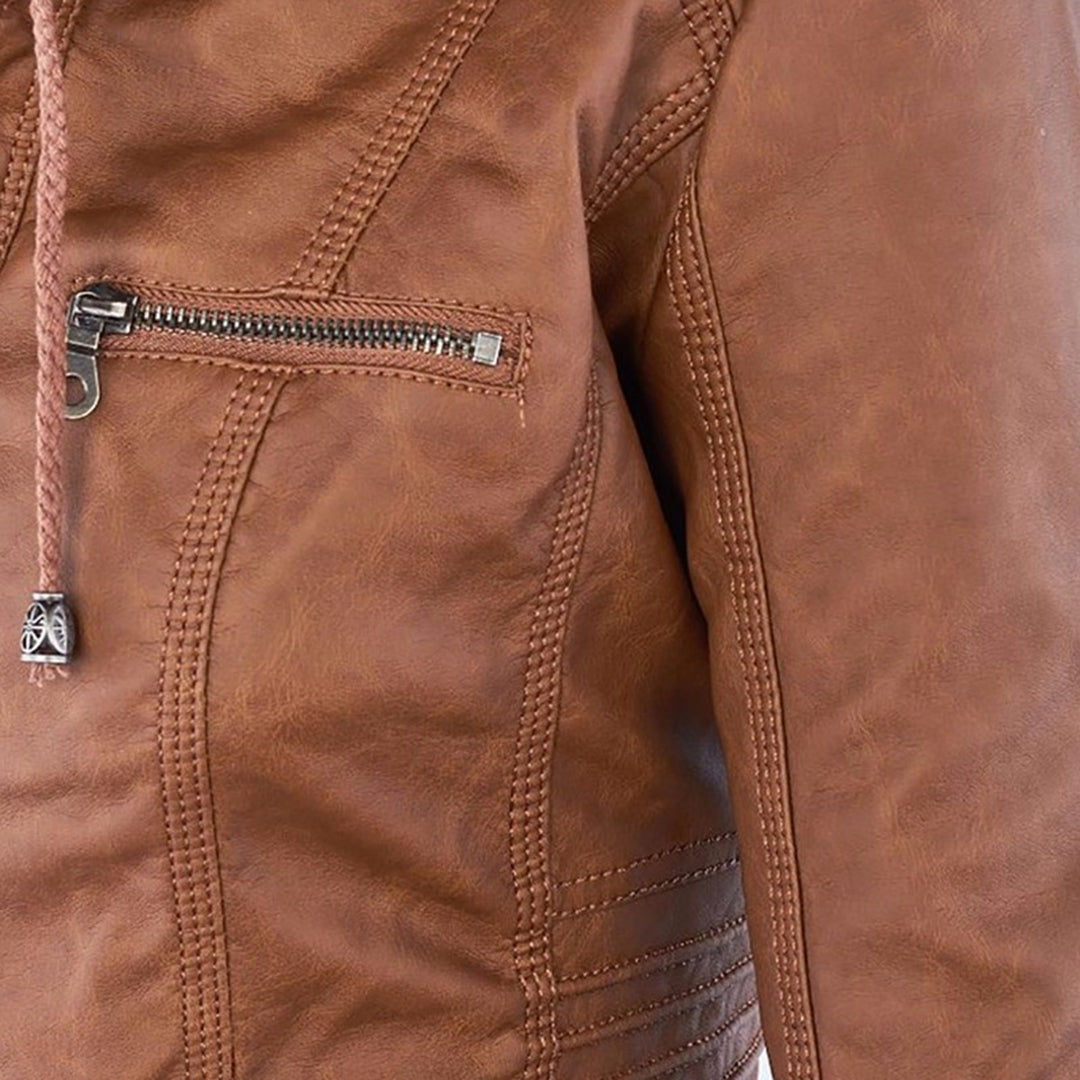 Veste en Similicuir à Capuche Texturée pour Femme