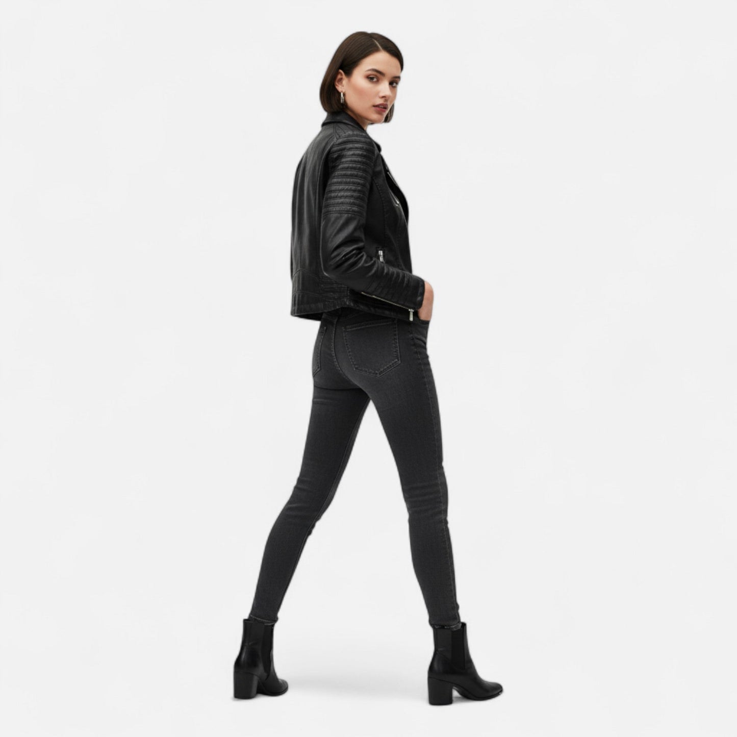 Veste en Cuir Véritable Design Biker pour Femme