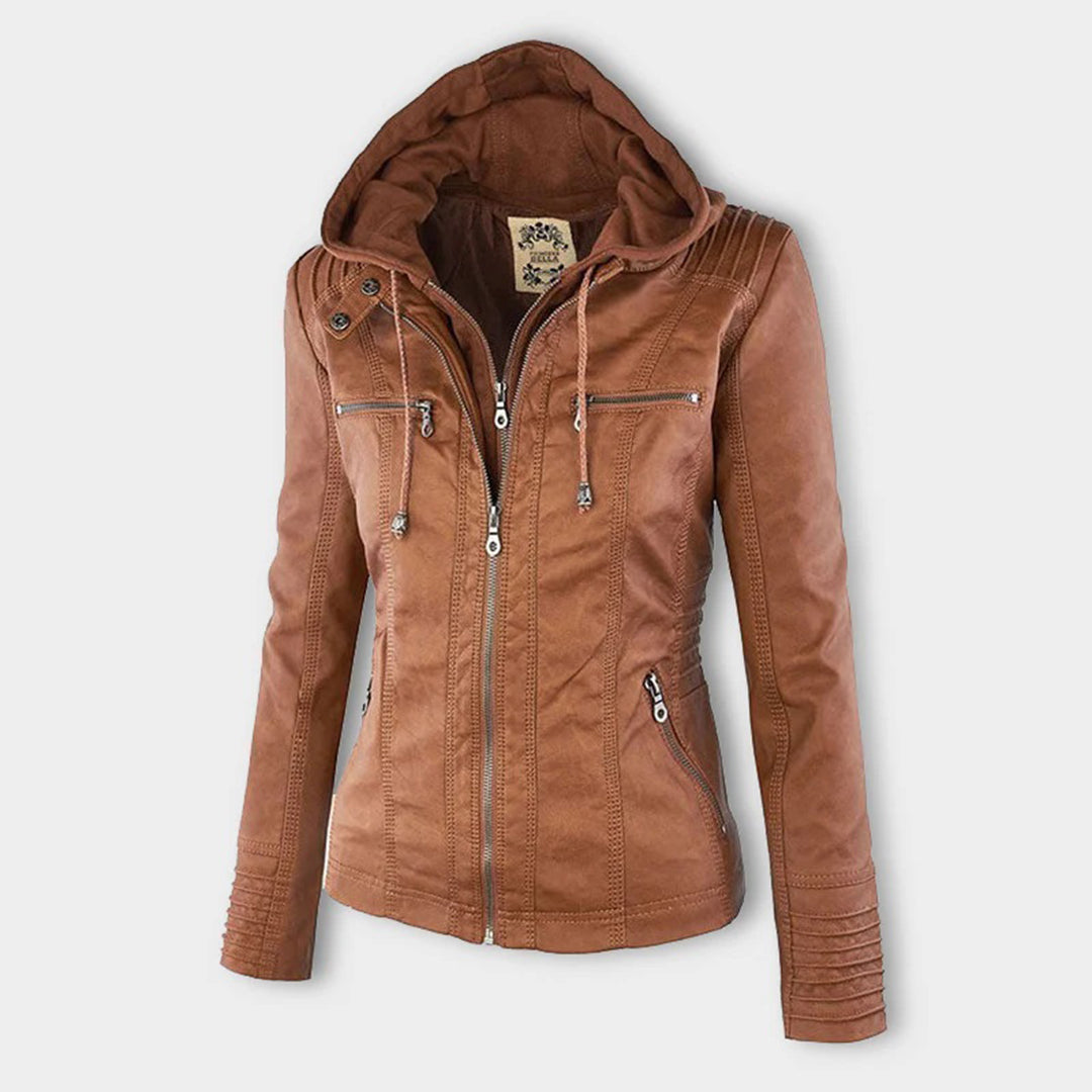 Veste en Similicuir à Capuche Texturée pour Femme