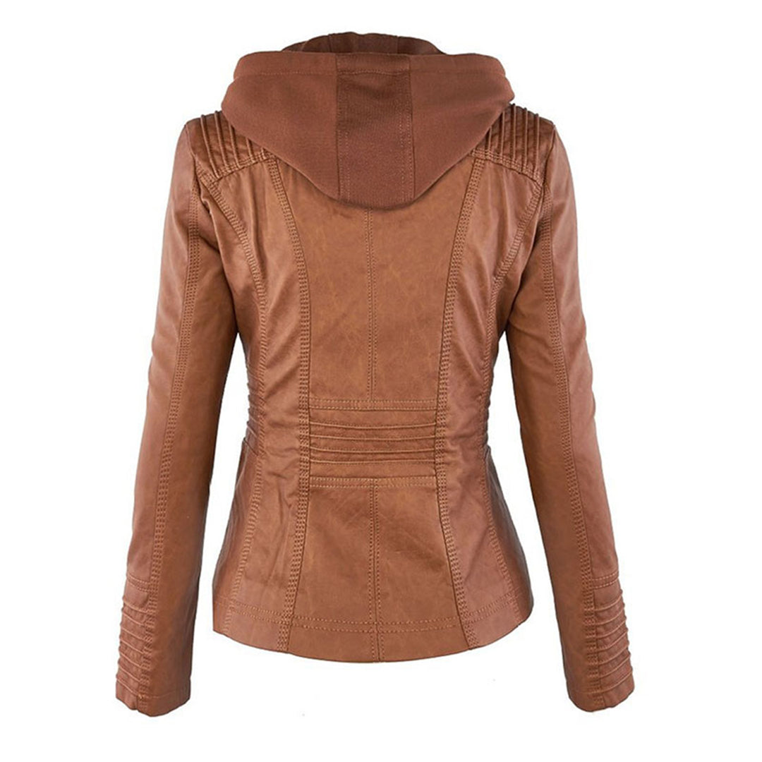 Veste en Similicuir à Capuche Texturée pour Femme