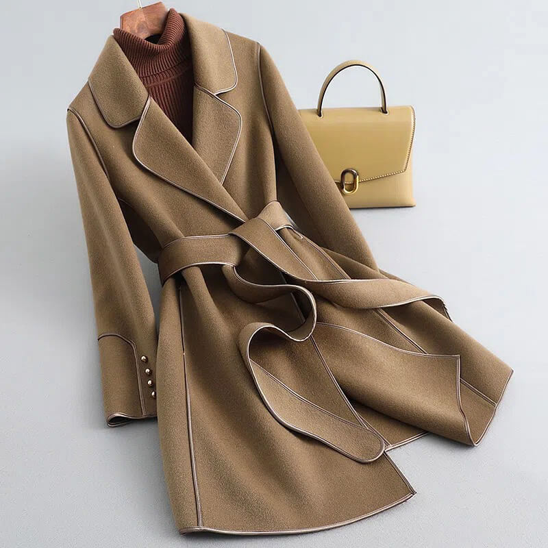Trench-Coat en Laine Vierge Ceinture Nouée pour Femme