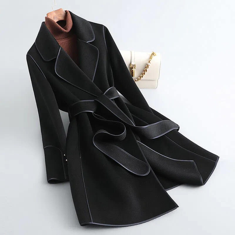 Trench-Coat en Laine Vierge Ceinture Nouée pour Femme