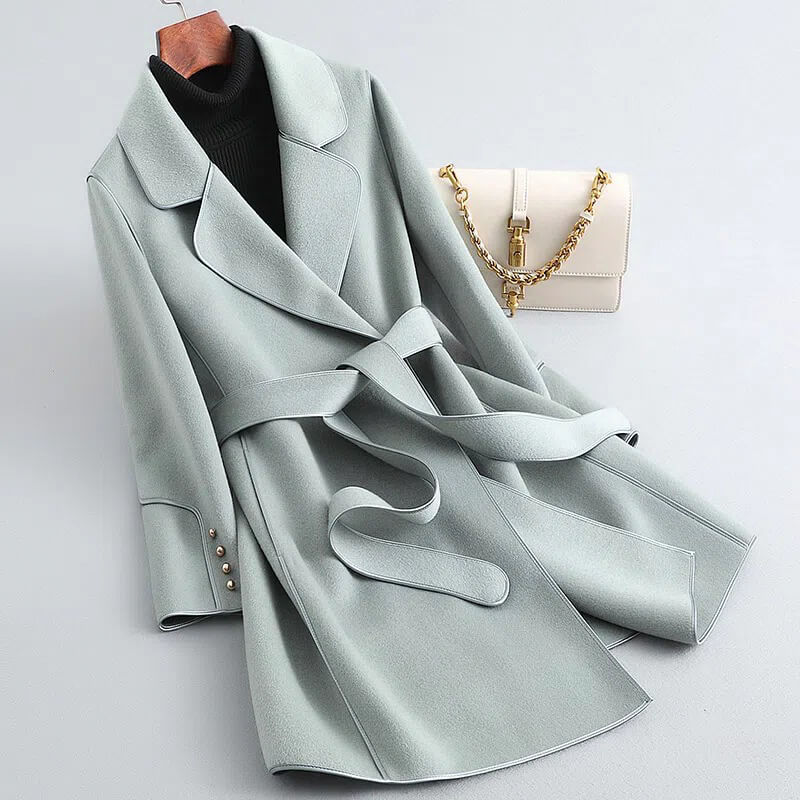 Trench-Coat en Laine Vierge Ceinture Nouée pour Femme