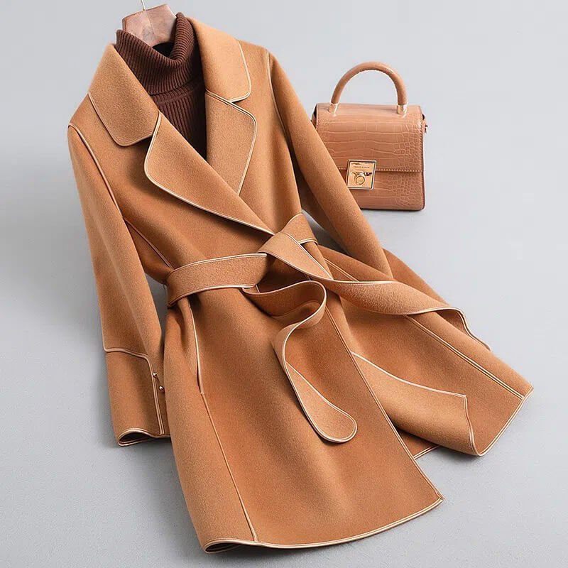 Trench-Coat en Laine Vierge Ceinture Nouée pour Femme