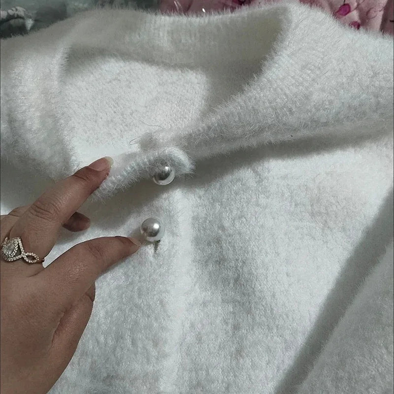 Cardigan en Maille Velours Boutons Perlés pour Femme