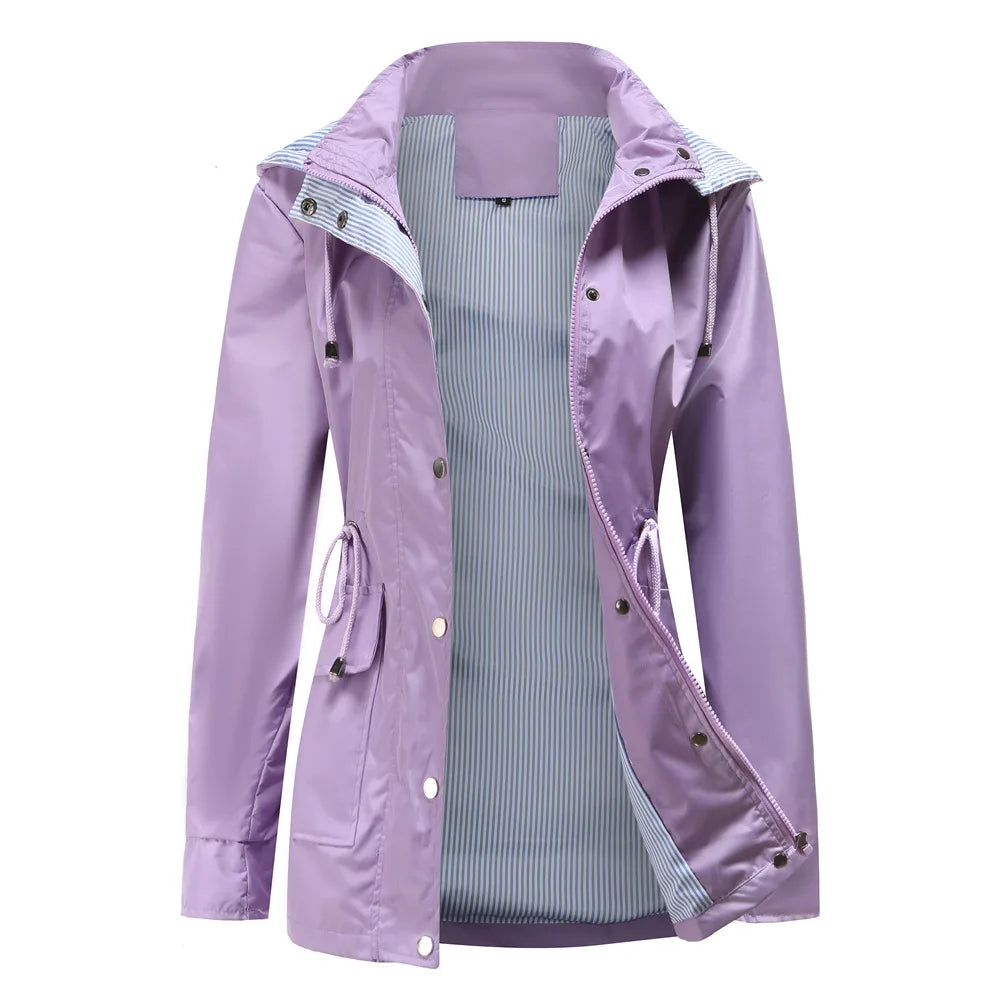 Trench-Coat à Capuche Doublure Rayée pour Femme