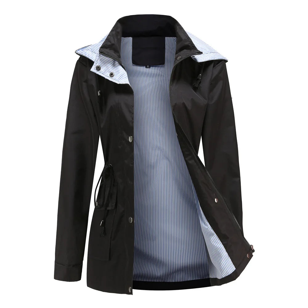 Trench-Coat à Capuche Doublure Rayée pour Femme