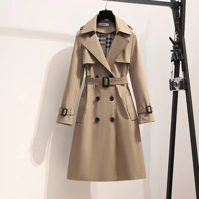 Trench-Coat Long Ceinturé Larges Revers pour Femme