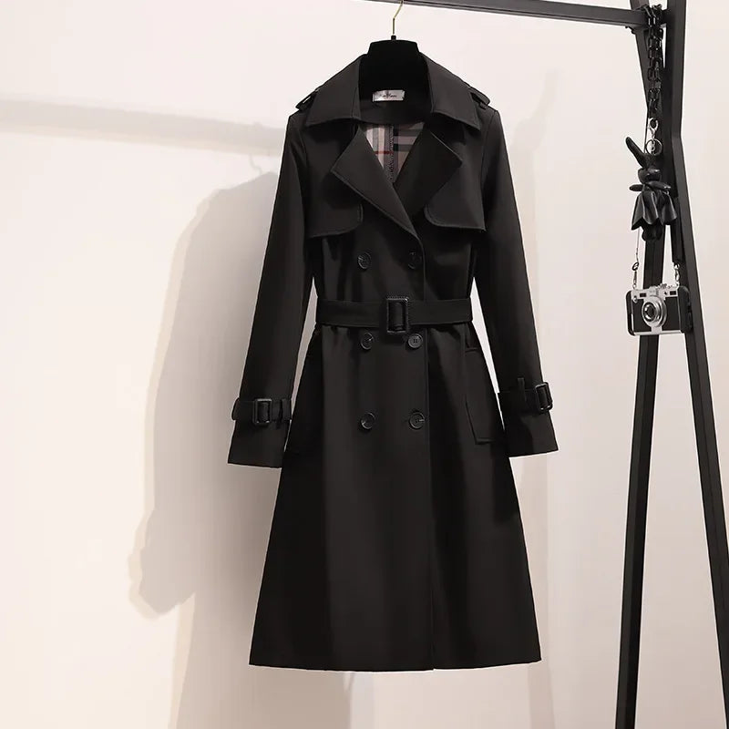 Trench-Coat Long Ceinturé Larges Revers pour Femme