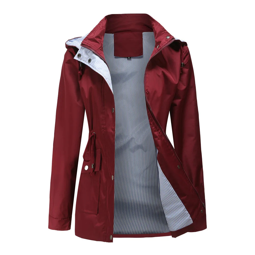 Trench-Coat à Capuche Doublure Rayée pour Femme