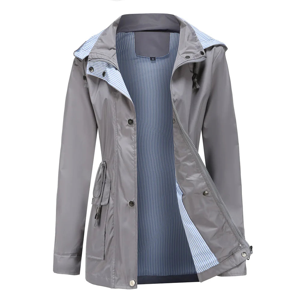 Trench-Coat à Capuche Doublure Rayée pour Femme