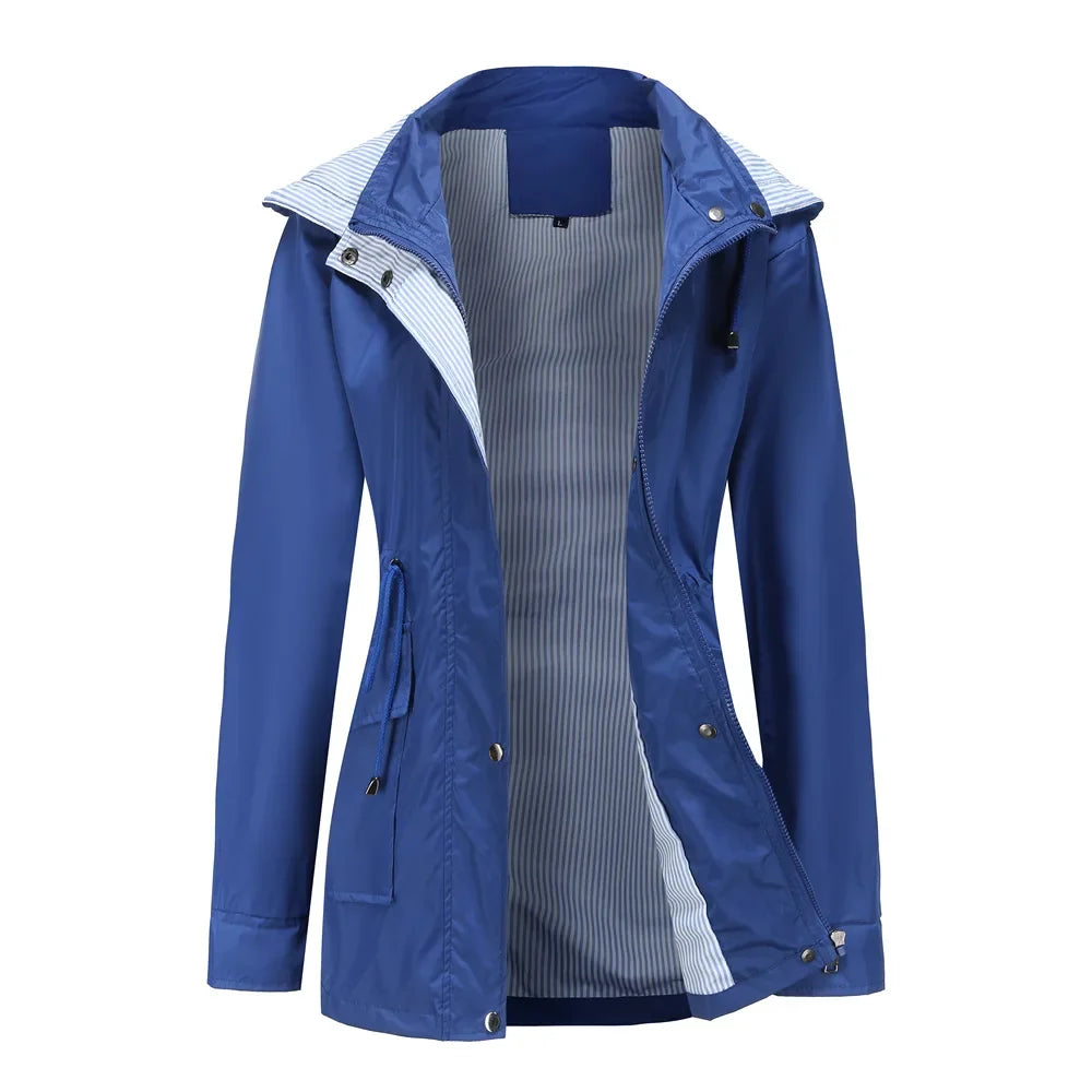 Trench-Coat à Capuche Doublure Rayée pour Femme
