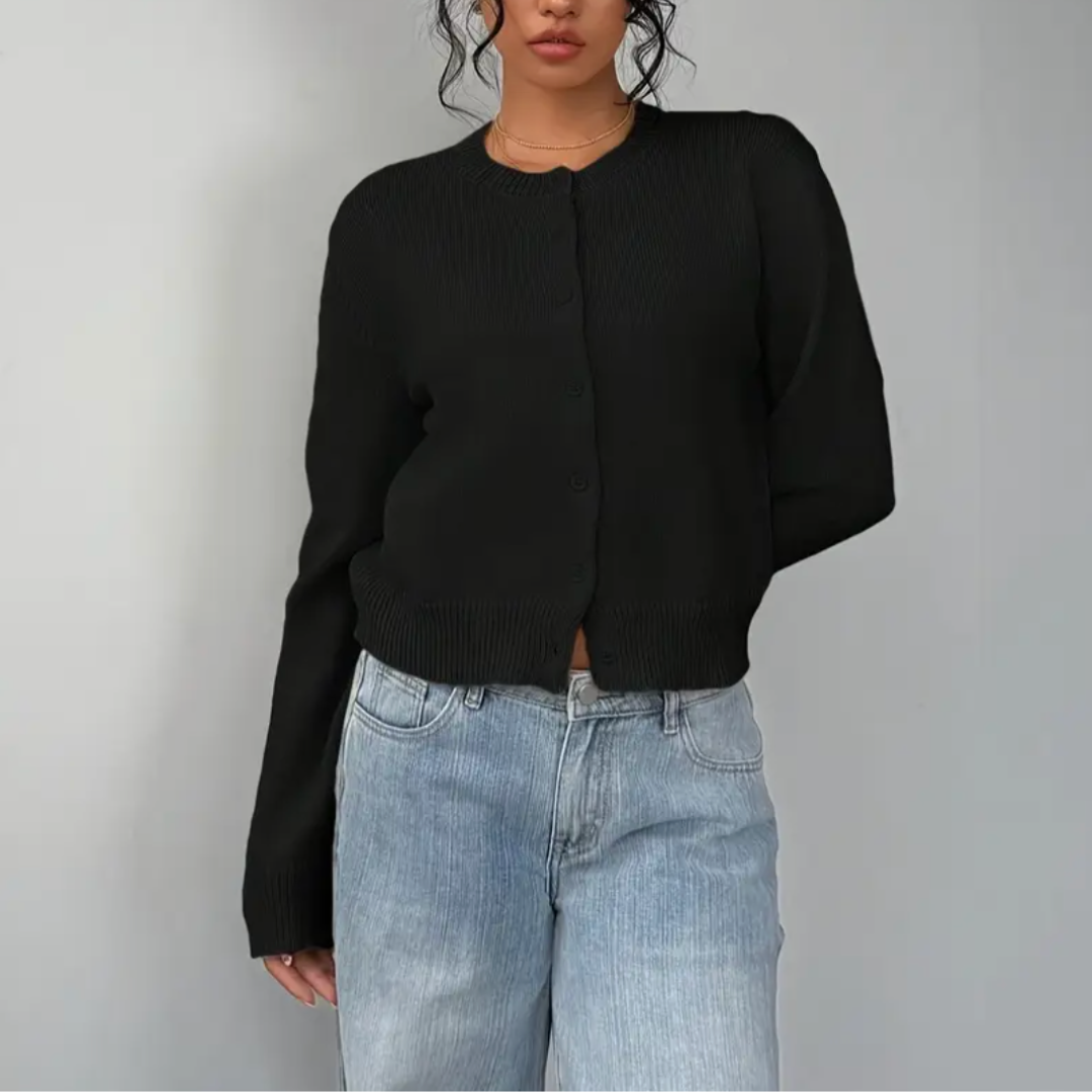Cardigan Court Boutonné Col Rond pour Femme