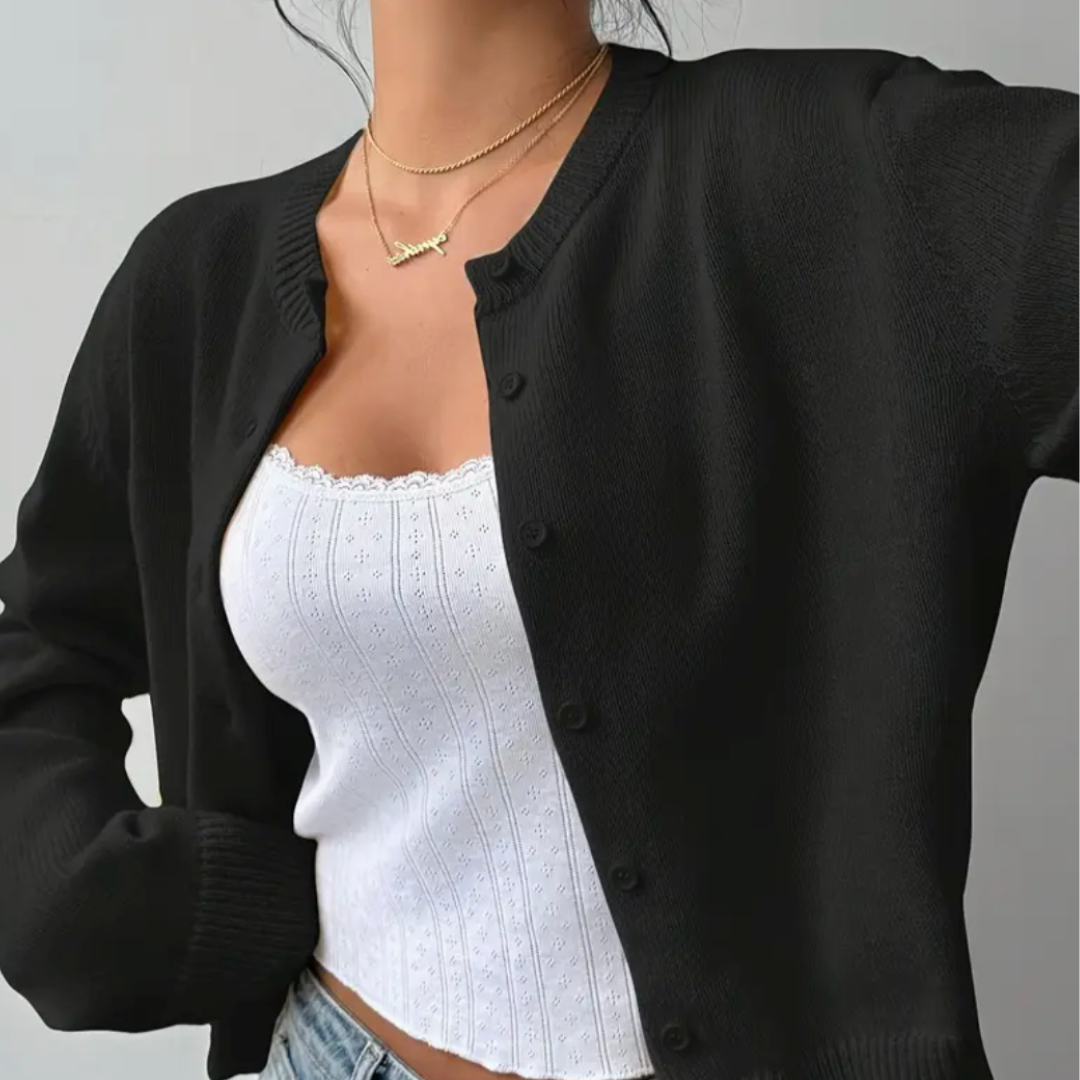 Cardigan Court Boutonné Col Rond pour Femme
