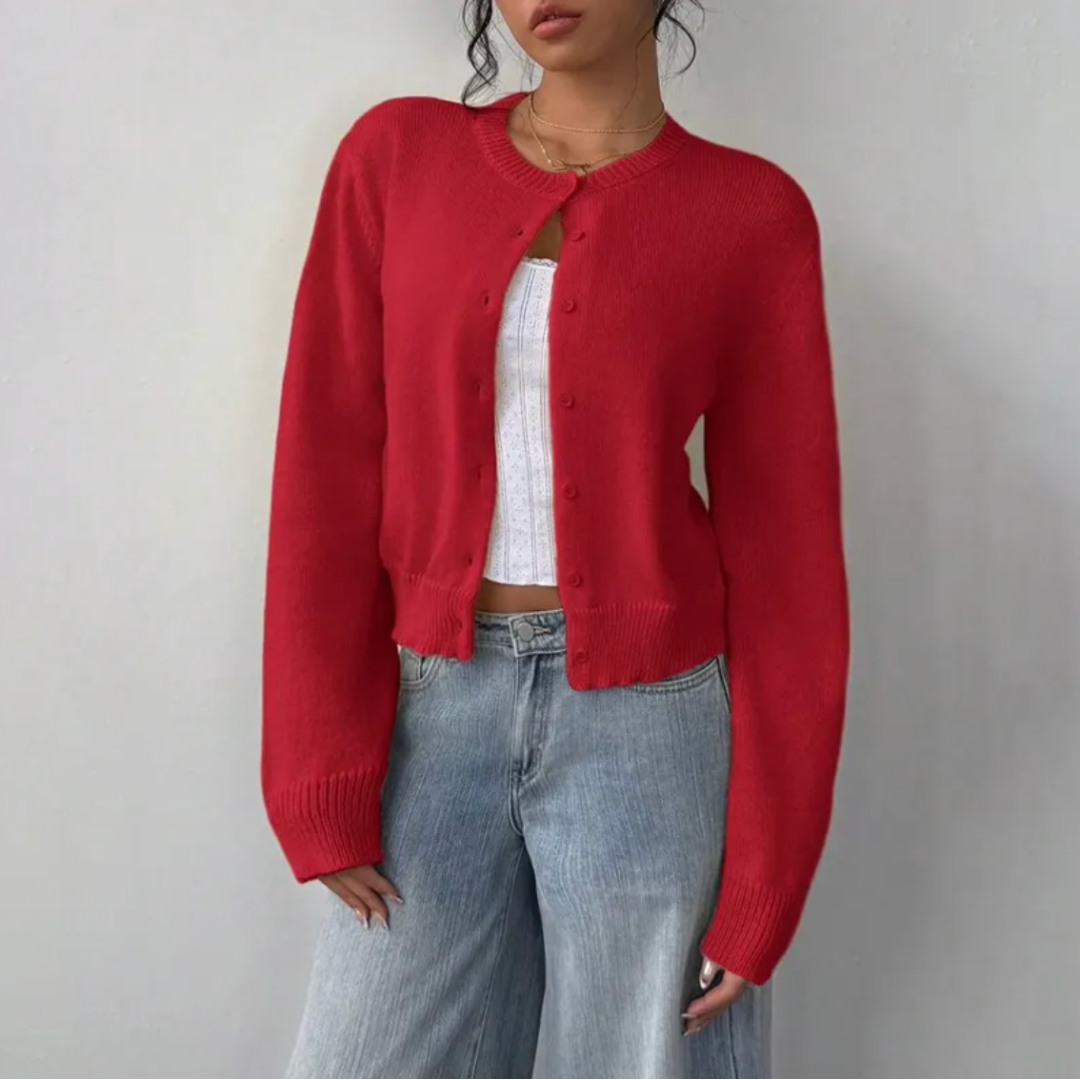 Cardigan Court Boutonné Col Rond pour Femme