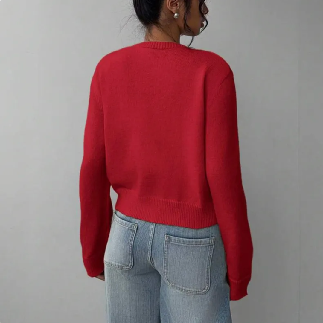 Cardigan Court Boutonné Col Rond pour Femme