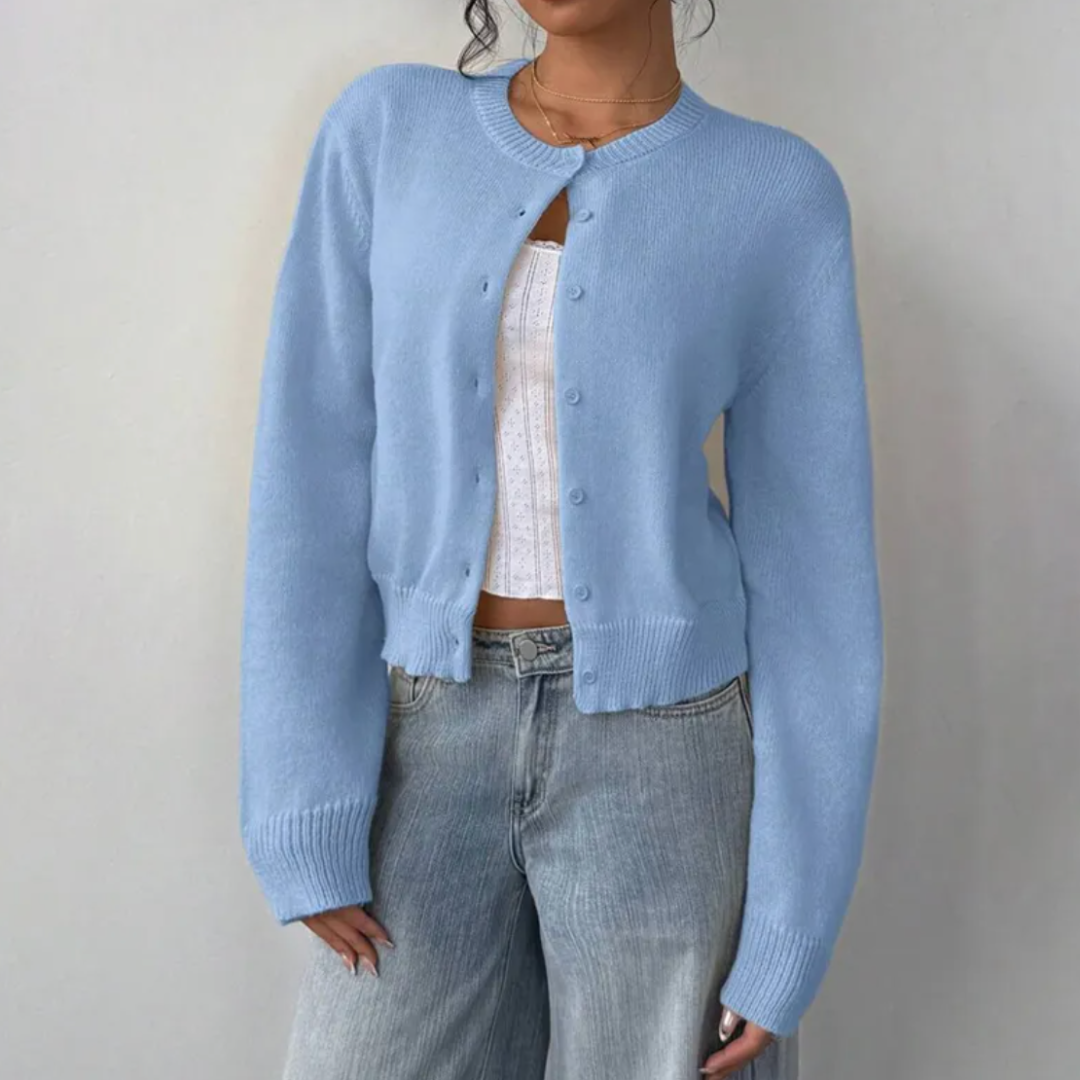 Cardigan Court Boutonné Col Rond pour Femme