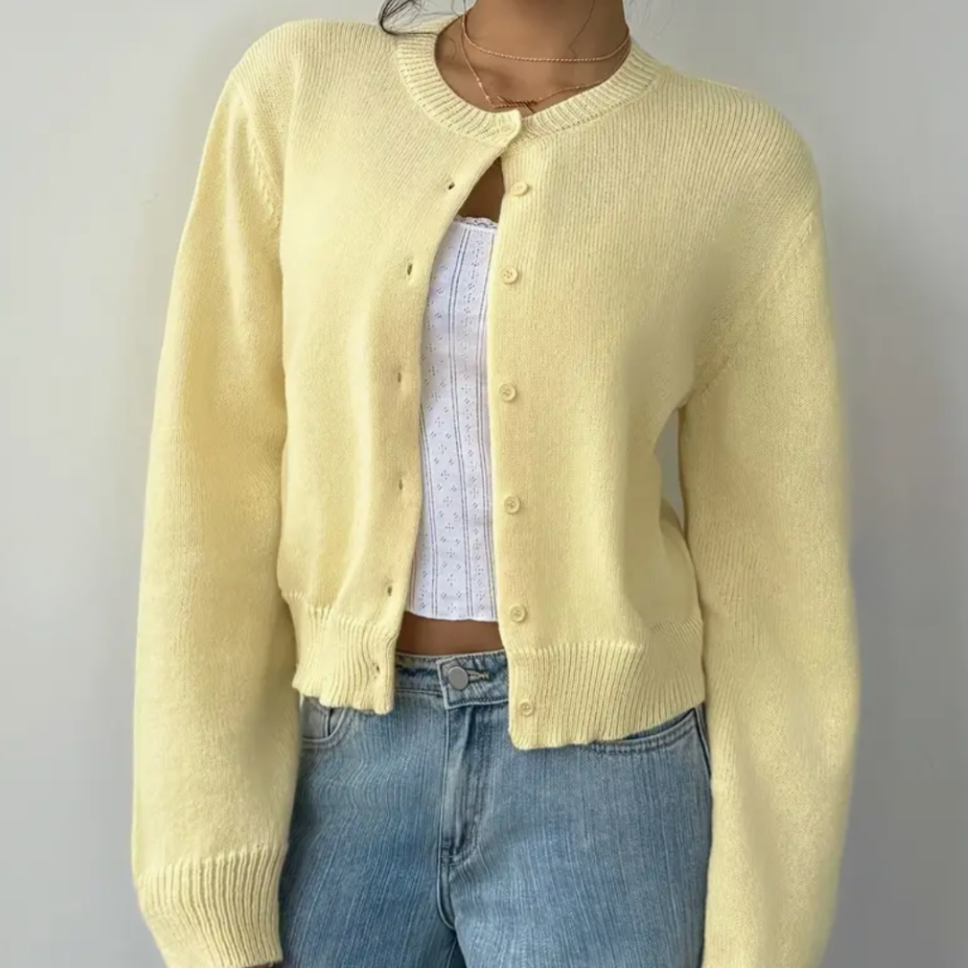 Cardigan Court Boutonné Col Rond pour Femme