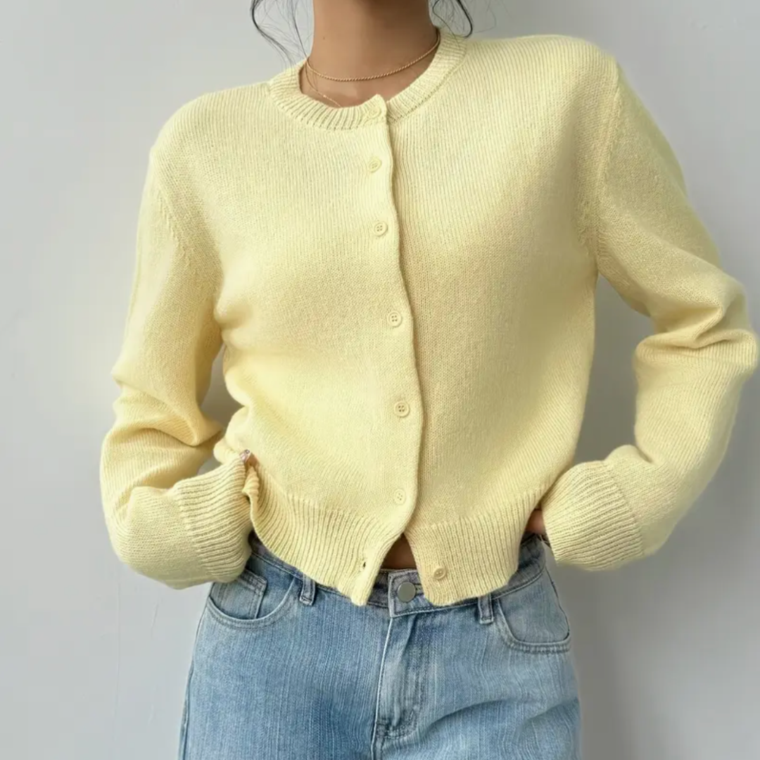 Cardigan Court Boutonné Col Rond pour Femme