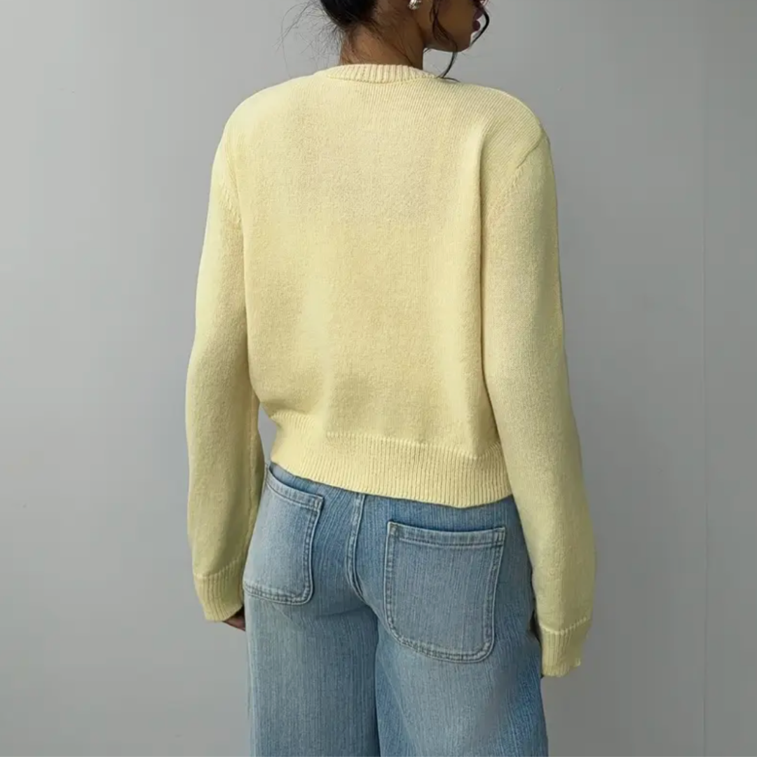 Cardigan Court Boutonné Col Rond pour Femme