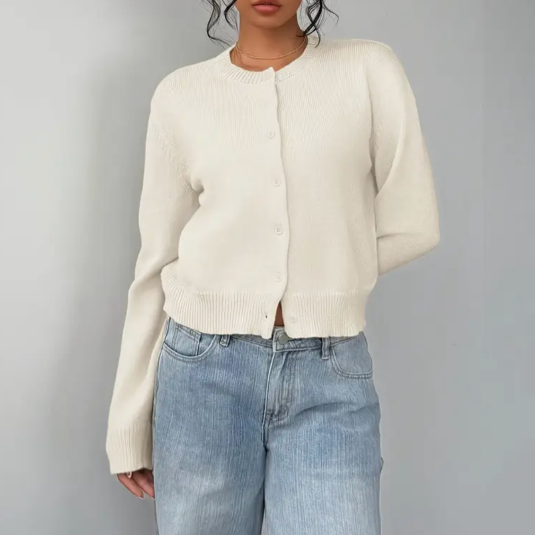 Cardigan Court Boutonné Col Rond pour Femme